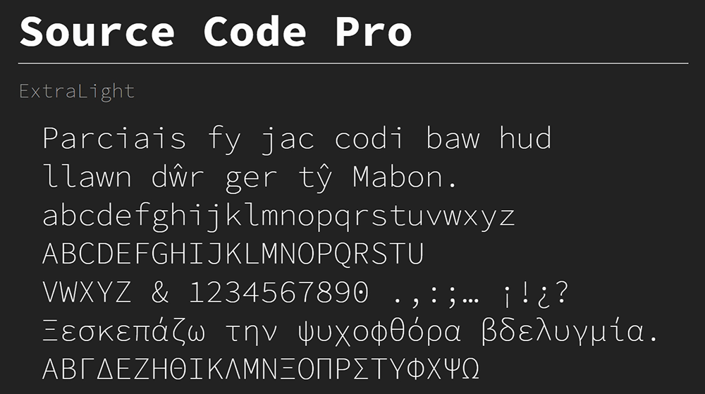 【Source Code Pro】用于用户界面及编程环境的等宽字体