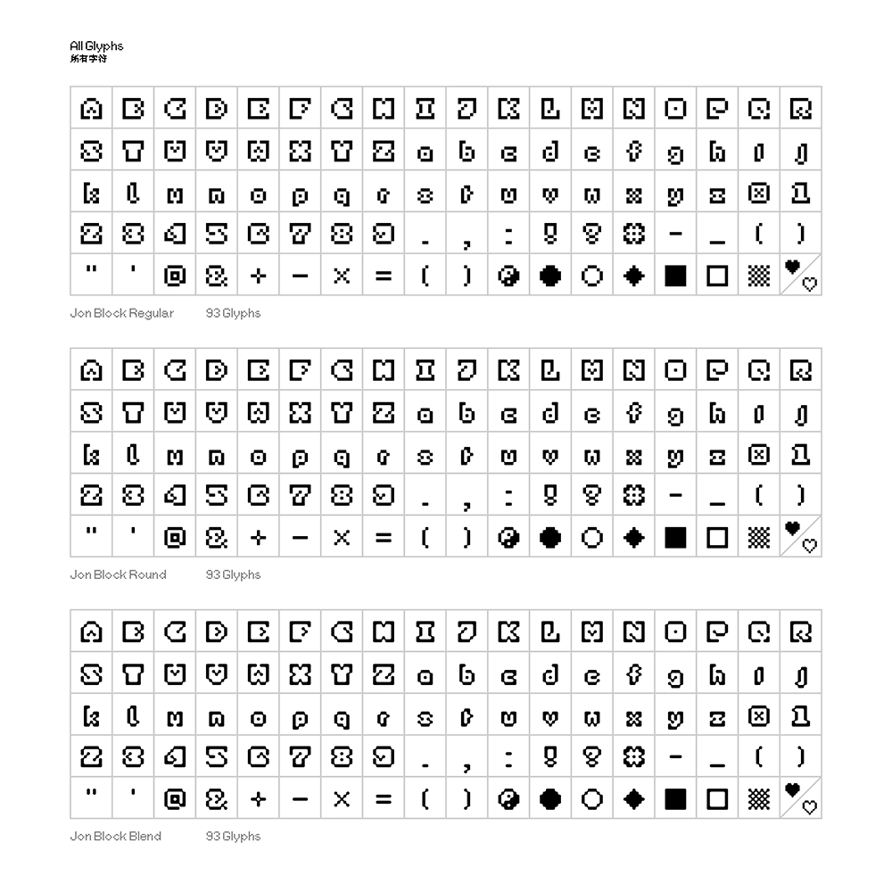 【Jon Block】一款实验性8×8 像素西文字体