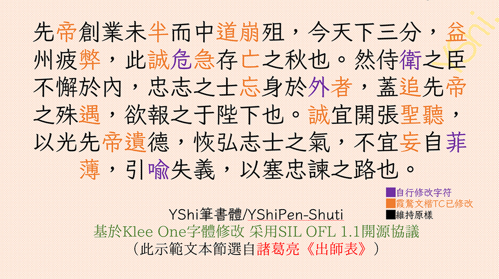 【YShi新筆書】基于 Klee One 进行字符扩展及补充的项目