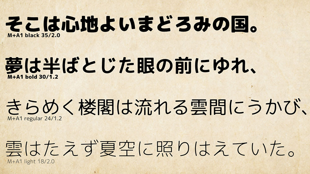 【M+A1】基于M+ FONTS,进行了圆角、油墨汇集处理