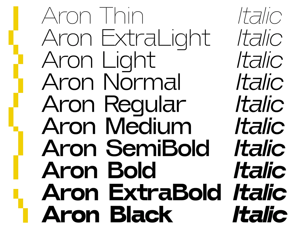【Aron】带有意大利体的现代无衬线英文字体